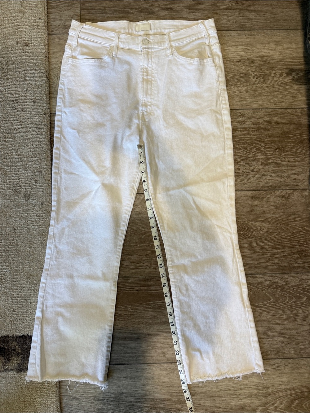 MOTHER White Raw Hem Straight-Leg Jeans